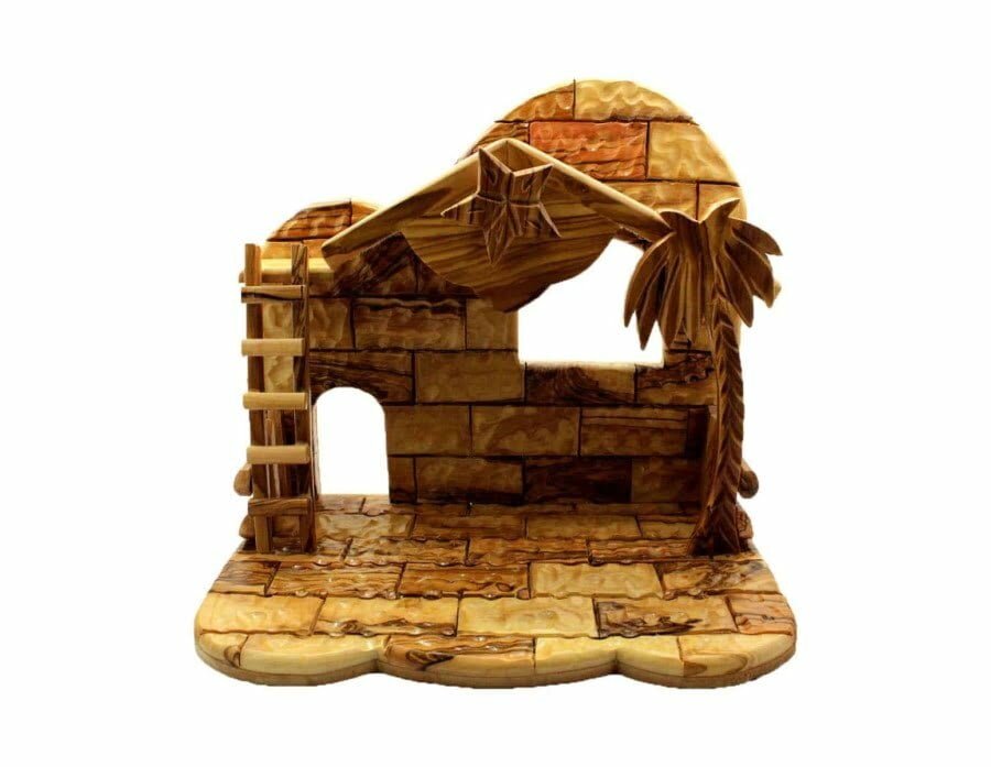 Crèche en bois d’olivier avec figurines #NA103