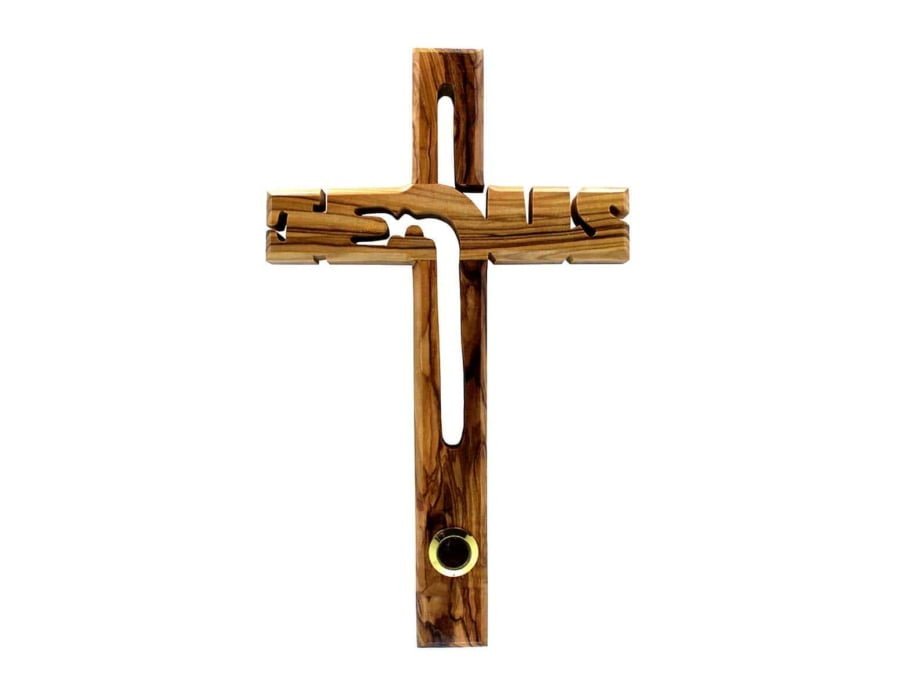 Olive Wood Cross w/ "Jesus" Script (30 cm / 11.75'') #CR124
