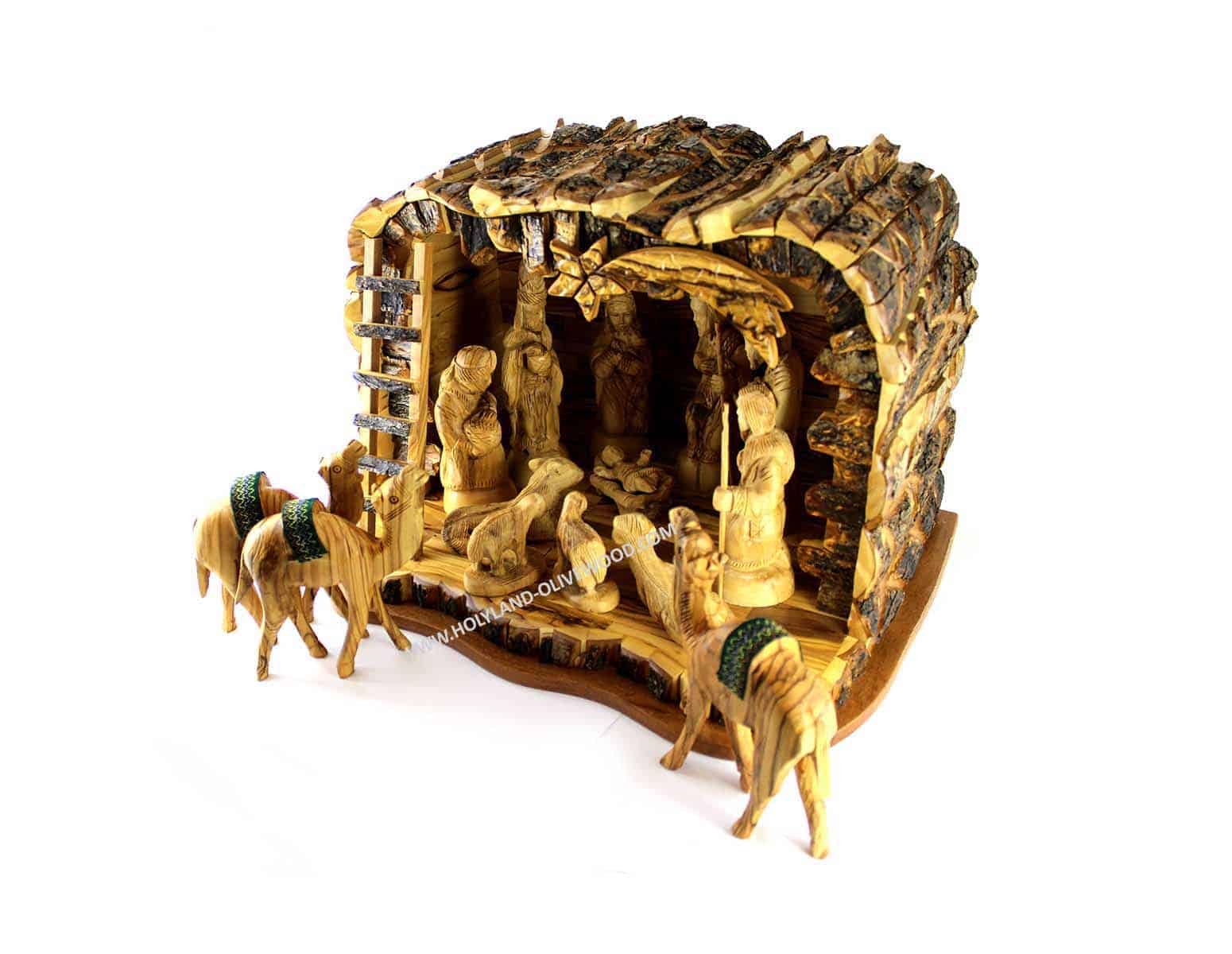 Olive Wood Nativity Grotto Set #NA113