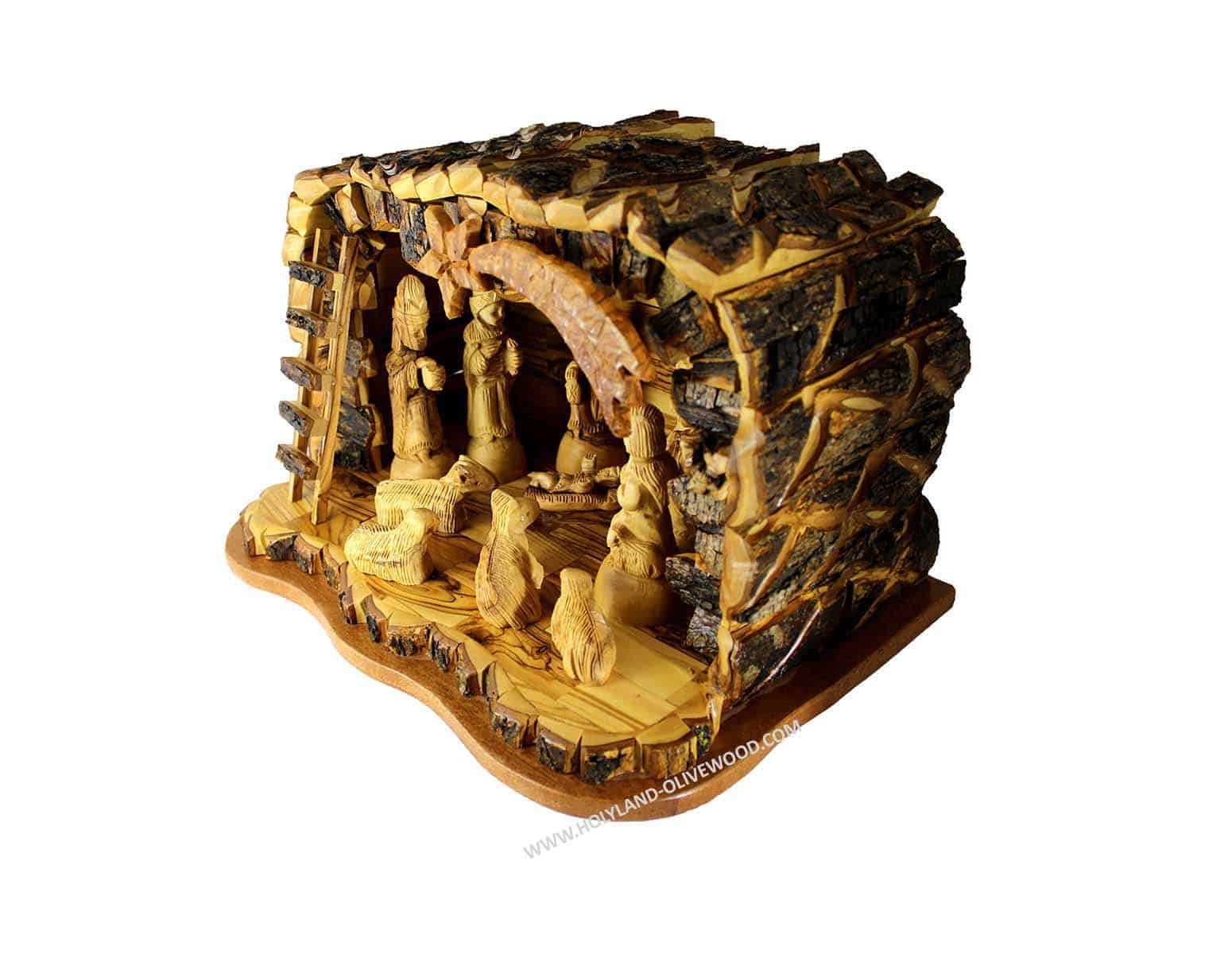 Olive Wood Nativity Grotto Set #NA114