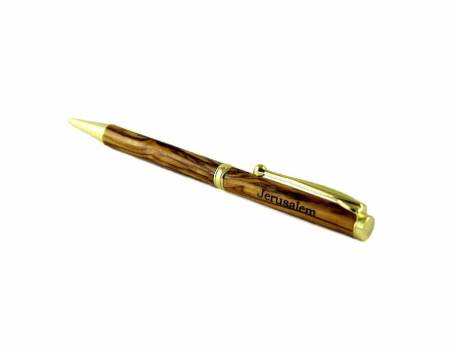 Jerusalem Olivewood Slimline Twist Pen w/ Laser Engraving & 24k Gold Fixtures #PE105