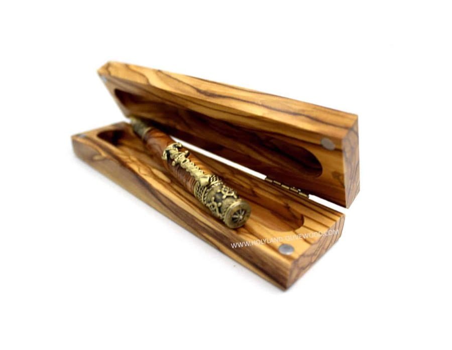 Handcrafted Bethlehem Olive Wood Pen Box, Olive Wood Pen Holder #PE122