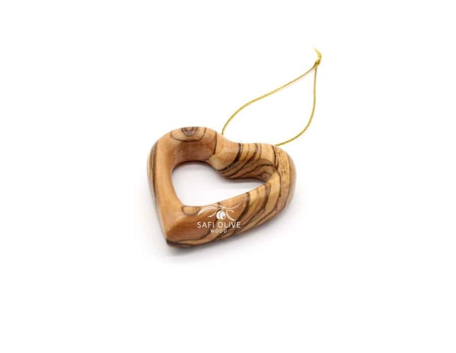 Olive Wood Hanging Heart Christmas Ornaments – Set of 6 #OR122