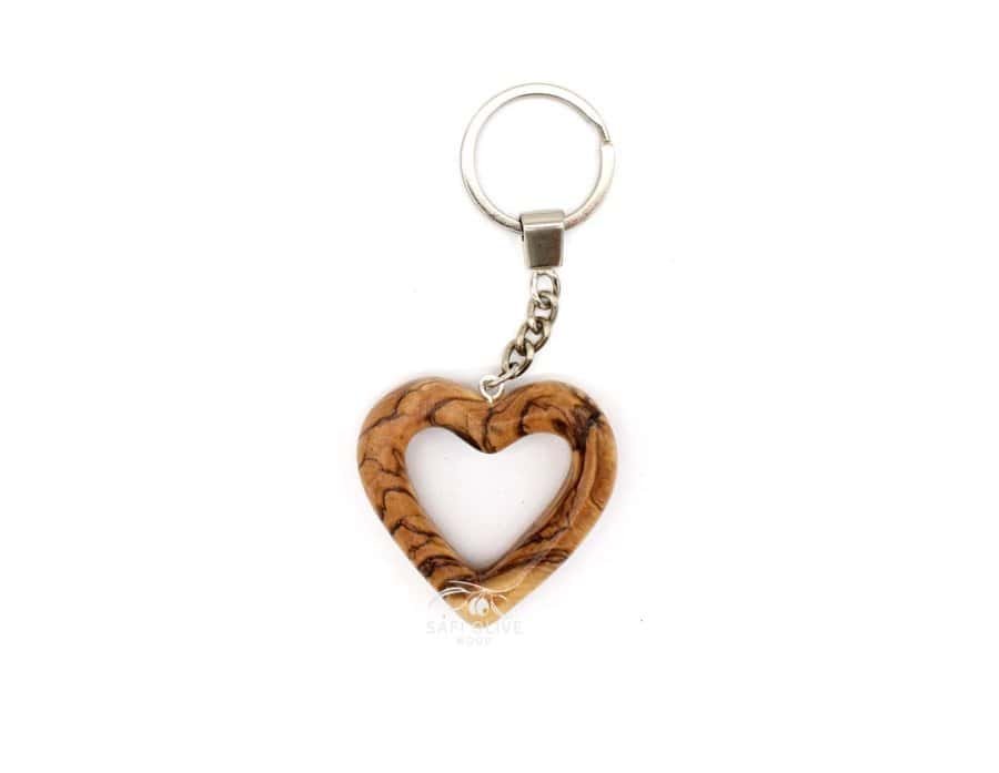 Hand Carved Olive Wood Heart Keychain #KE114